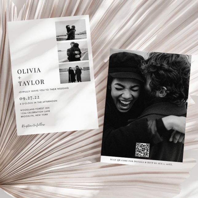 Convite Casamento de Código QR de Colagem de Fotos Clássic (Criador carregado)