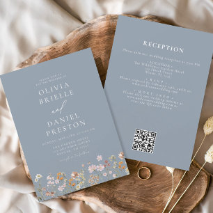 Convite Casamento de Código QR de Dusty Blue All in One Wi