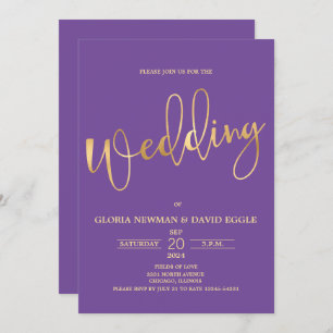 Convite Casamento de Código QR de Escritura Roxa e Dourada