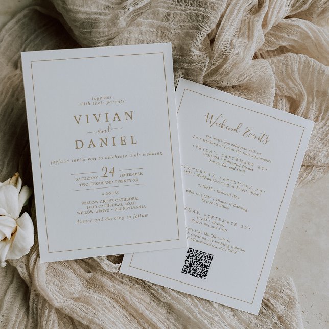 Convite Casamento de Código QR de Eventos Dourados Minimal (Criador carregado)