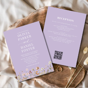 Convite Casamento de Código QR de Flor Selvagem Roxo
