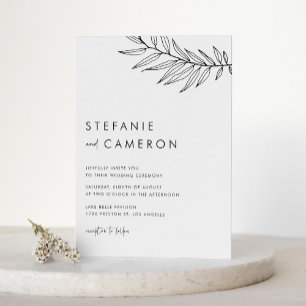 Convite Casamento de Código QR de Folhagem Minimalista de