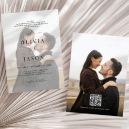 Convite Casamento de Código QR de Foto Branco Preto de Scr