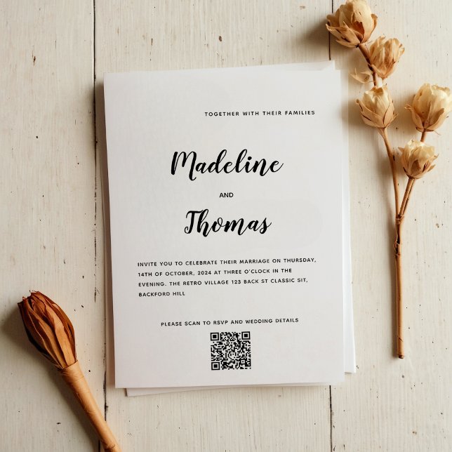 Convite Casamento de Código QR de Foto de Caligrafia Elega (Criador carregado)