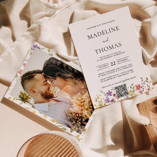 Convite Casamento de Código QR de Foto de Flor Selvagem El (Criador carregado)