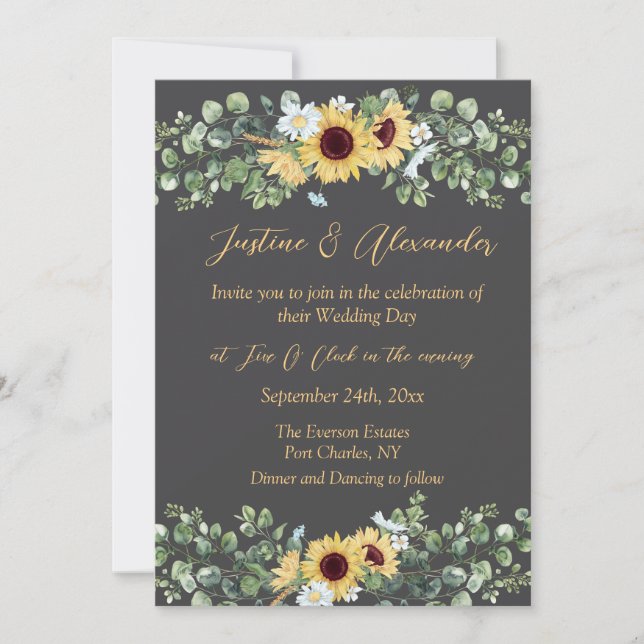 Convite Casamento de Código QR de Foto de Girassol do País (Frente)
