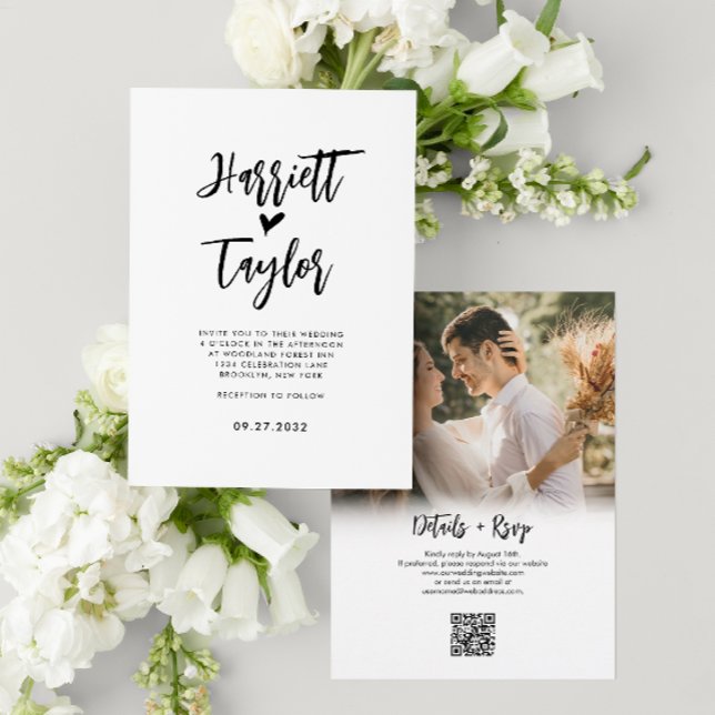 Convite Casamento de Código QR de Foto de Script de Coraçã (Criador carregado)