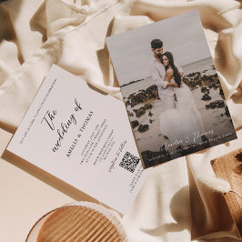 Convite Casamento de Código QR de Foto de Script Elegante