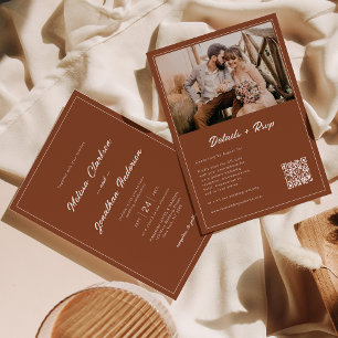 Convite Casamento de Código QR de Foto de Terracotta Russo