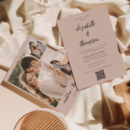 Convite Casamento de Código QR de Foto do Script de Beige 