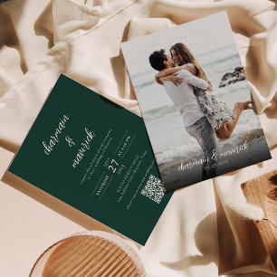 Convite Casamento de Código QR de Foto do Script Verde Sim