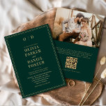 Convite Casamento de Código QR de Foto Dourada Elegante Em<br><div class="desc">Anuncie seu casamento com sofisticação de eterno usando este elegante convite de casamento do esmeralda verde e foto de ouro QR code. Com uma paleta esmeralda luxuosa com sotaques dourados, esta design combina elegância clássica com comodidade moderna. Mostre sua foto favorita junto com os detalhes do casamento, enquanto o código...</div>
