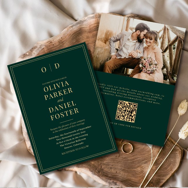 Convite Casamento de Código QR de Foto Dourada Elegante Em (Criador carregado)