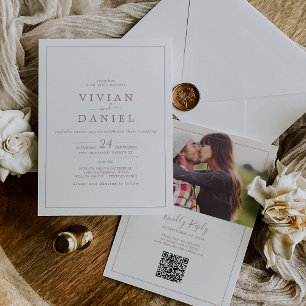 Convite Casamento de Código QR de Foto Dourado Rosa minima