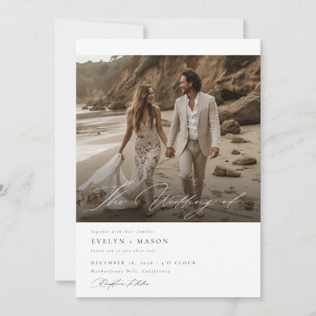 Convite Casamento de Código Qr de Foto Duplo Lado Chic (Frente)