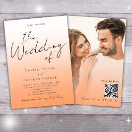 Convite Casamento de Código QR de Foto Elegante Peach Oran