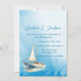 Convite Casamento de Código QR de Foto em veleiro Watercol