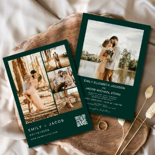Convite Casamento de código QR de foto minimalista Emerald