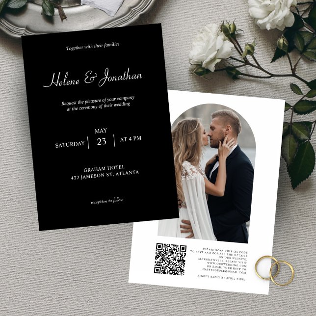 Convite Casamento de Código QR de Foto Preta (Criador carregado)