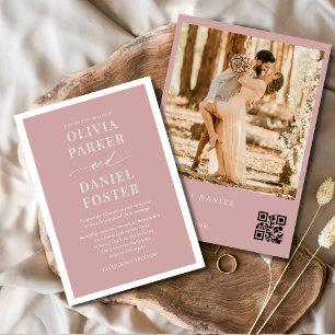Convite Casamento de Código QR de Foto Rosa-Blush