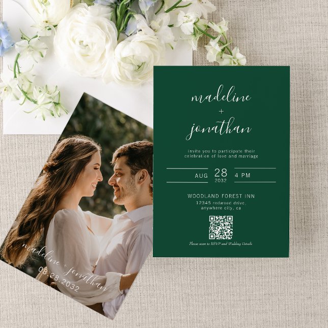 Convite Casamento de Código QR de Foto Verde de Floresta d (Criador carregado)
