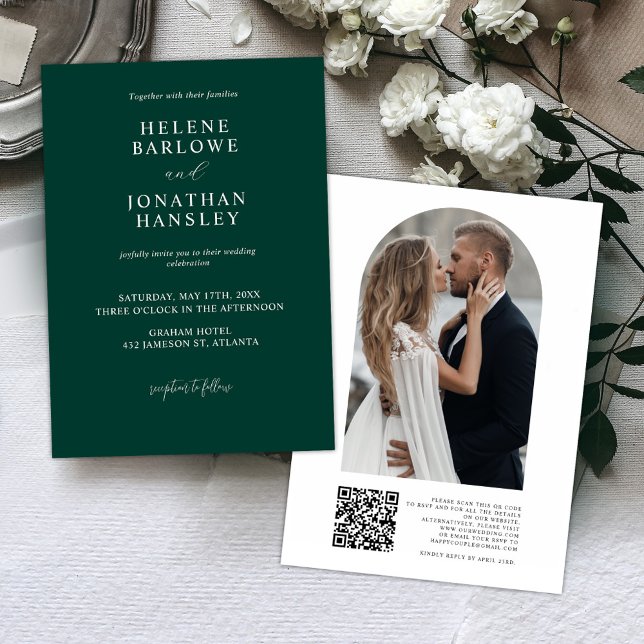 Convite Casamento de Código QR de Foto Verde Esmeralda (Criador carregado)