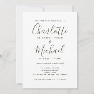 Convite Casamento de Código QR de Letra Elegante Verde Oli