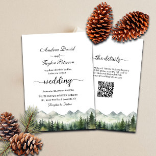 Convite Casamento de Código QR de Montanhas e Pinos Todos 