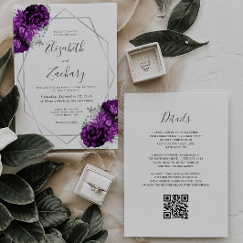 Convite Casamento de Código QR de Prata Floral Branca de P