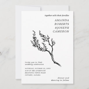 Convite Casamento de Código QR de Ramificação Moderna de Á