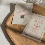 Convite Casamento de Código QR de Retrorização Colorida Es<br><div class="desc">Este convite de casamento é perfeito para o seu casamento se você está procurando um convite elegante único e fácil de ser editado. Um elegante e simples creme minimalista e um convite para modelo de casamento vermelho. Que apresenta um plano de fundo bege. E a mão magenta vermelha escreveu os...</div>