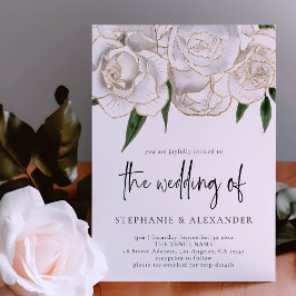 Convite Casamento de Código QR de Rosa de Dourado Branco E