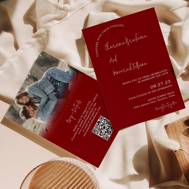 Convite Casamento de código QR de RSVP de RSVP de Maroon S (Criador carregado)