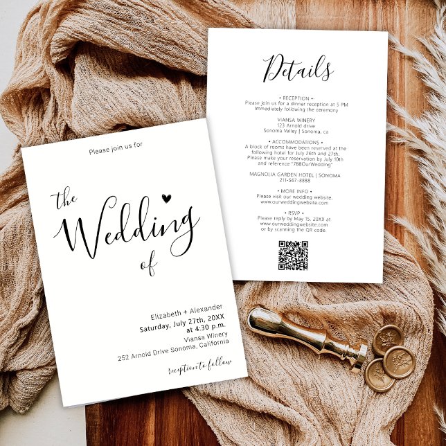 Convite Casamento de Código QR de Script Coração de Caligr (Criador carregado)