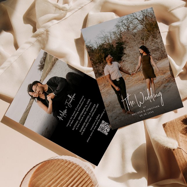 Convite Casamento de Código QR de Script de Foto Preto Min (Criador carregado)