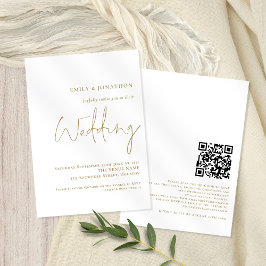Convite Casamento de Código QR de Script Dourado Elegante