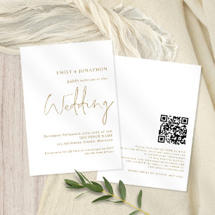 Convite Casamento de Código QR de Script Dourado Elegante