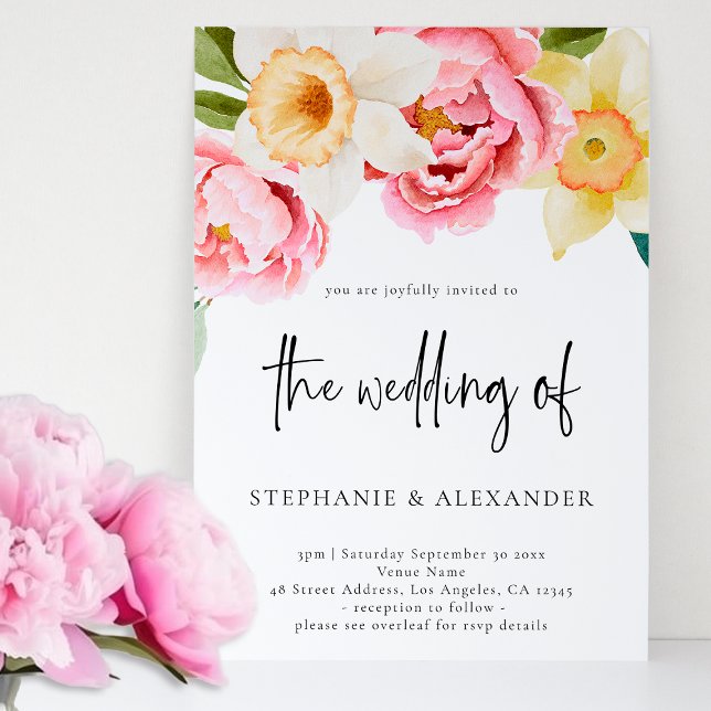 Convite Casamento de Código QR de Script Floral Rosa e Ama (Criador carregado)