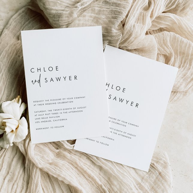 Convite Casamento de Código QR de Script Manuscrito Preto  (This minimalist wedding invitation features a built-in QR code, combined with a modern typography.)