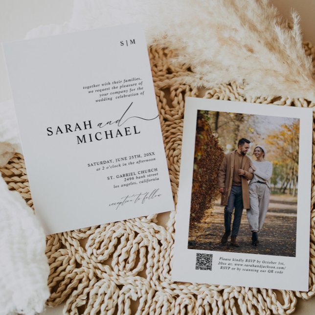 Convite Casamento de Código QR de Script Moderno Elegante  (Criador carregado)