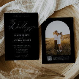 Convite Casamento de Código QR de Script Moderno Elegante 