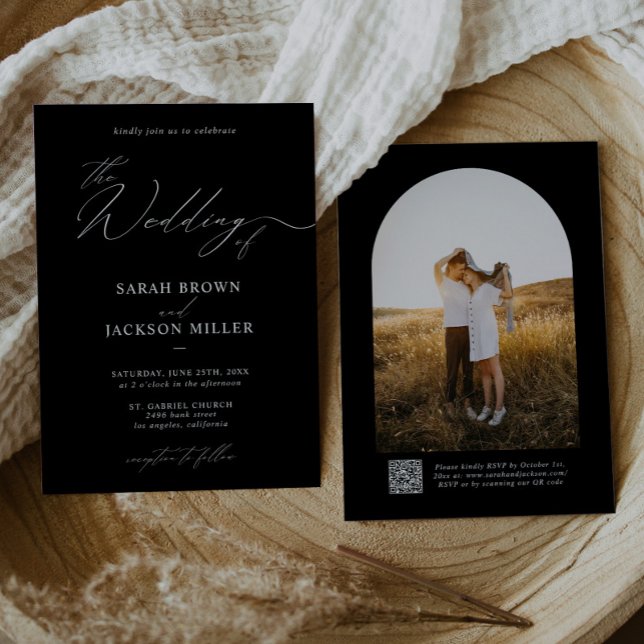 Convite Casamento de Código QR de Script Moderno Elegante  (Criador carregado)