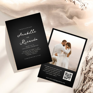 Convite Casamento de Código QR de Script Preto Mínimo Matt