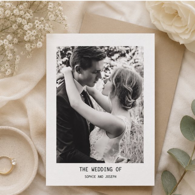 Convite Casamento de Código QR de Texto e Foto Simples e E (Simple Elegant Text & Photo | QR Code Wedding Invitation)