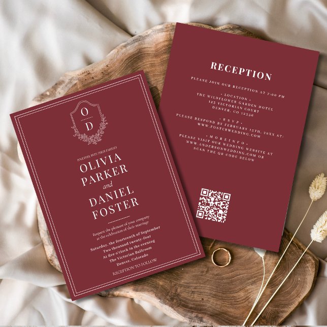 Convite Casamento de Código QR de Todos em Um Único Crest  (Criador carregado)