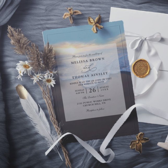Convite Casamento de Código QR de Verão à Beira-Mar na Pra (Criador carregado)