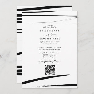 Convite Casamento de Código QR do Abstrato de Branco Negro