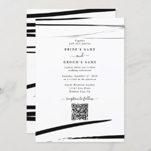 Convite Casamento de Código QR do Abstrato de Branco Negro