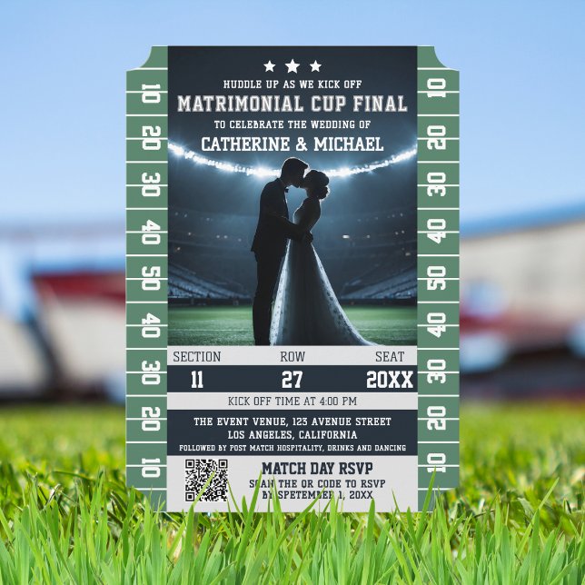 Convite Casamento de Código QR do Bilhete de Futebol com R (Criador carregado)