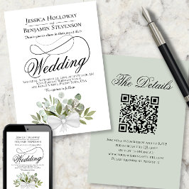 Convite Casamento de Código QR do Buquê Eucalyptus Elegant